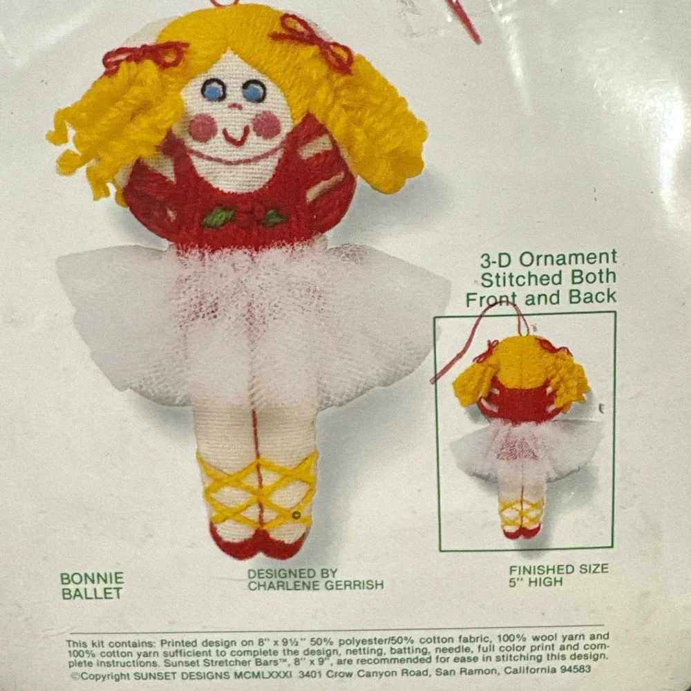 Vintage‎ 1981 Sunset Stitchery Bonnie Ballet Ornament 3D Craft Charlene Gerrish